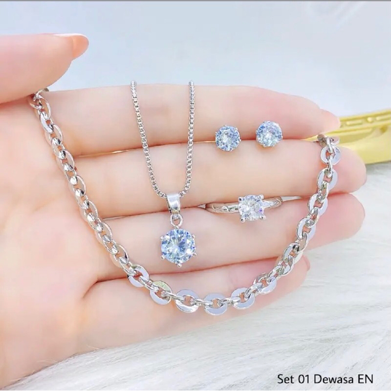 SET PERHIASAN SILVER 925 LAPIS EMAS PUTIH