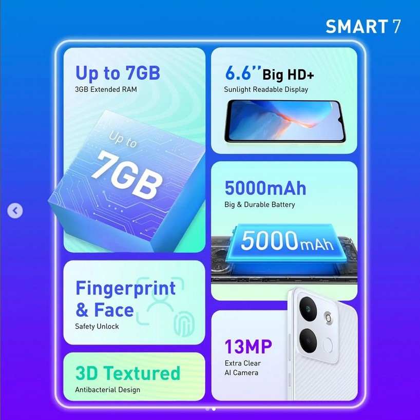 Infinix Smart 7 4/64GB - Up To 7GB – 6.6&quot; HD+ - 4/64 Garansi Resmi