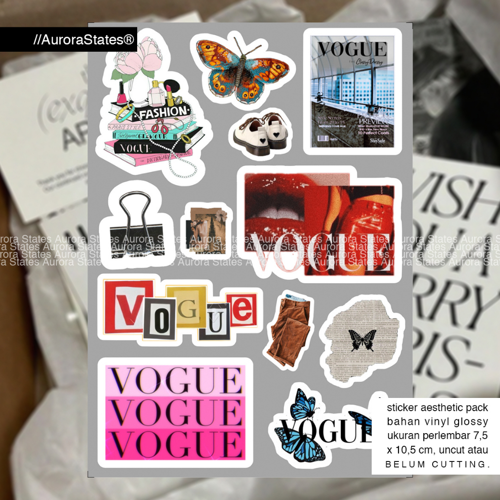 Sticker Vintage Vogue | Stiker aesthetic jurnal book | stiker viral