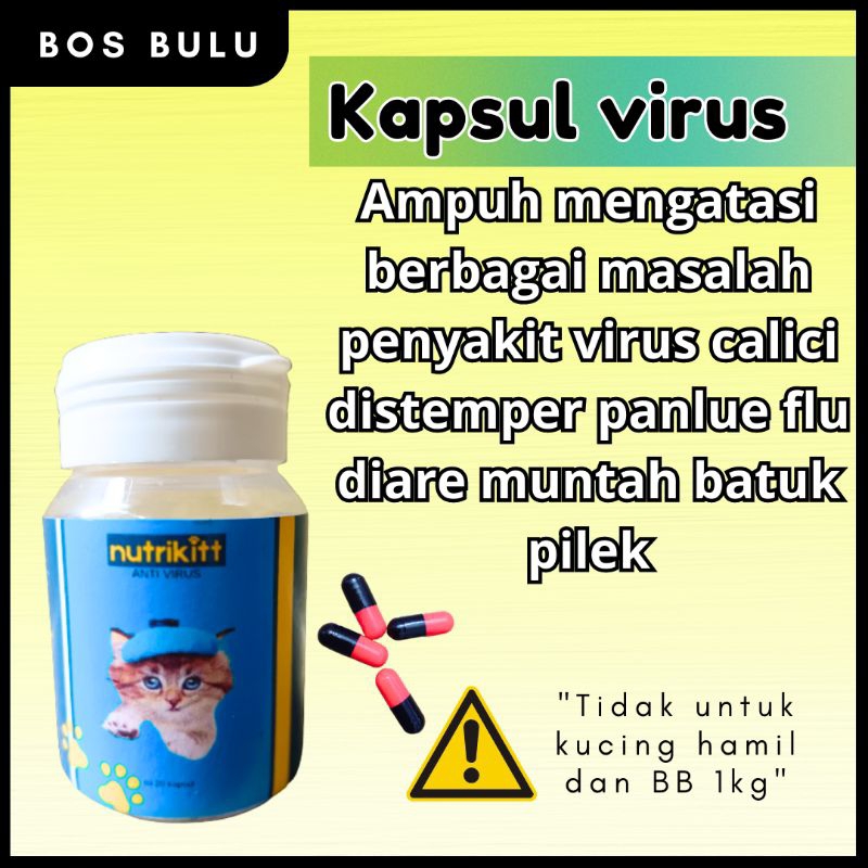 nutrikitt obat kapsul virus calici panlue distemper flu batuk pilek diare muntah kucing 20kapsul