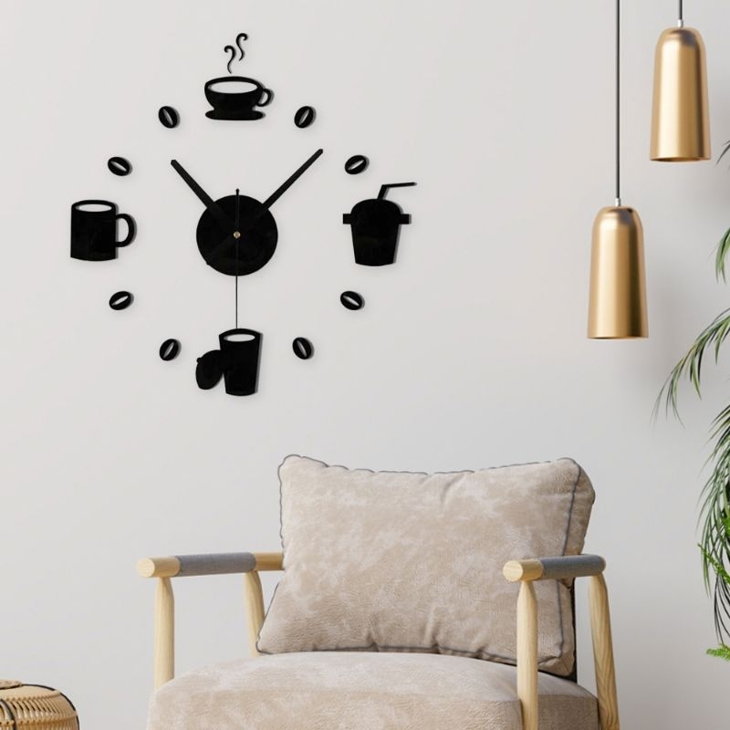 Jam Dinding DIY Giant Wall Clock Quartz Creative Design Model Kopi Cafe - DIY-07 - Black