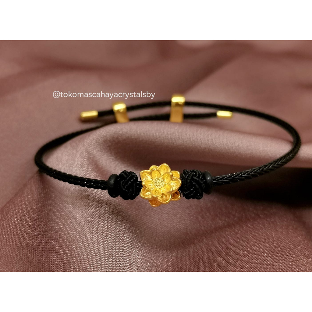 Gelang Charm Charm Lotus / Teratai Besar Emas kadar 24k HK Hongkong 999% 999 &amp; Gelang Tali Serut