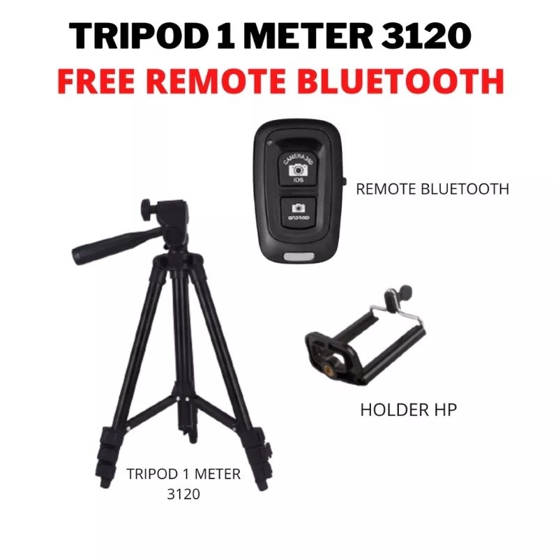 Paket Selfie / Tripod dan Remot Bluetooth / Tripod 3120 + Remot / Tripod 3110 + Remot Tripod hp handphone warna hitam dan putih Weifeng Tripod 3120 - Tripod HP dan Kamera Universal + Free Holder U dan Tas Tripod