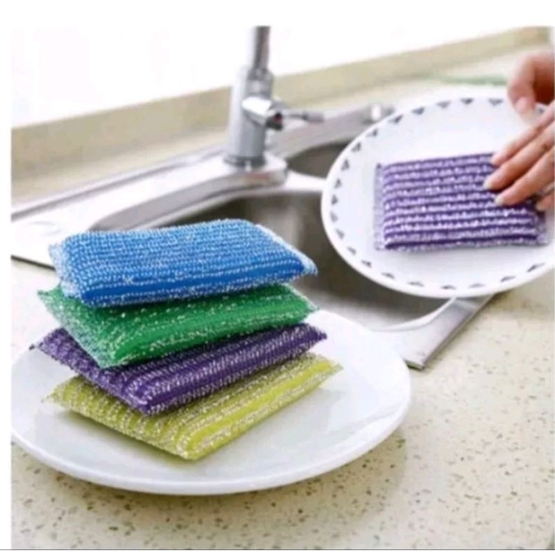 Sponge Cuci Piring Metalik Warna Warni Spon Sabut Jaring Dishwashing