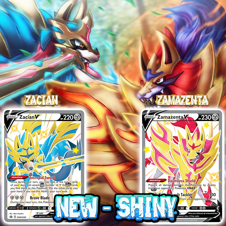 KARTU POKEMON TCG HOLOGRAM NEW LEGENDARY SHINY V ZACIAN ZAMAZENTA SET