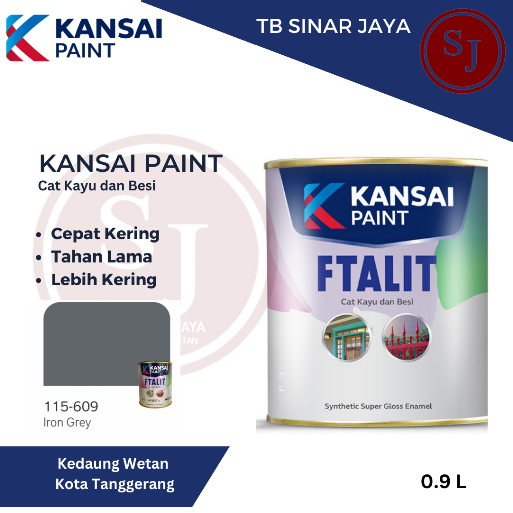 Cat Kayu dan Besi Kansai Paint Ftalit Warna Glos 1kg 115 - 609 Iron Grey