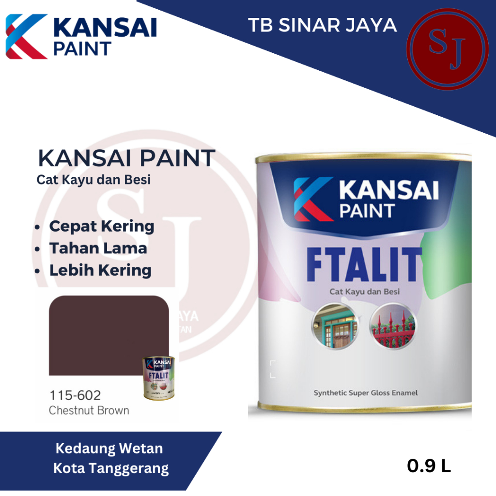 Cat Kayu dan Besi Kansai Paint Ftalit Warna Glos 1kg 115 - 602 Chestnut Brown