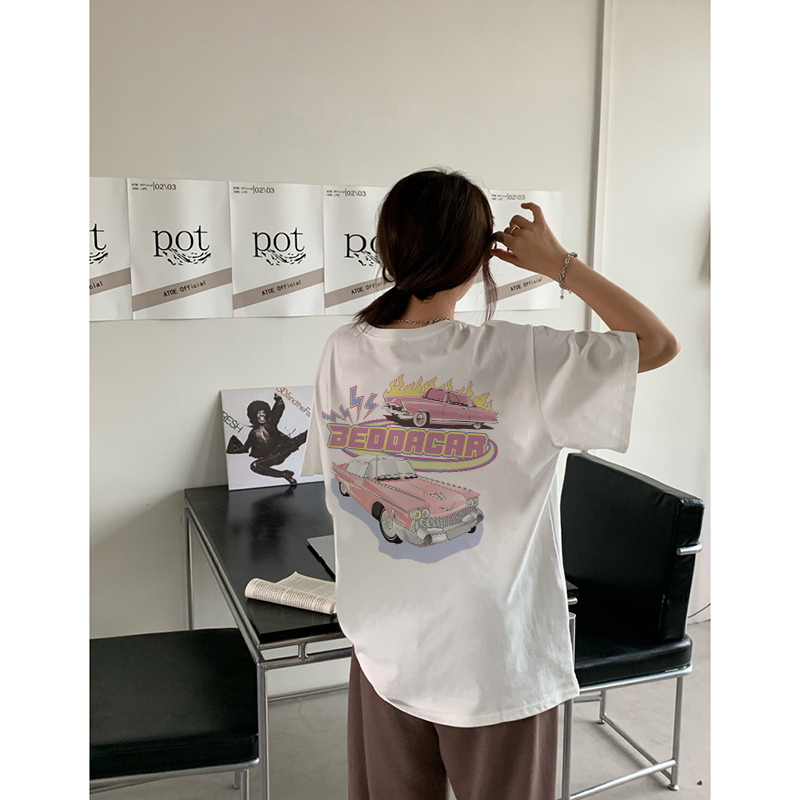 korean style kemeja oversize wanita lengan pendek Letter graffiti print T-shirt import kaos wanita  premium kaos hitam ootd