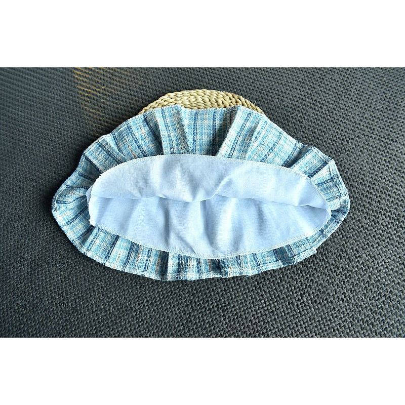 Setelan Anak Perempuan Rok Tweed Woll Motif  Kotak Biru Pocket Off Button