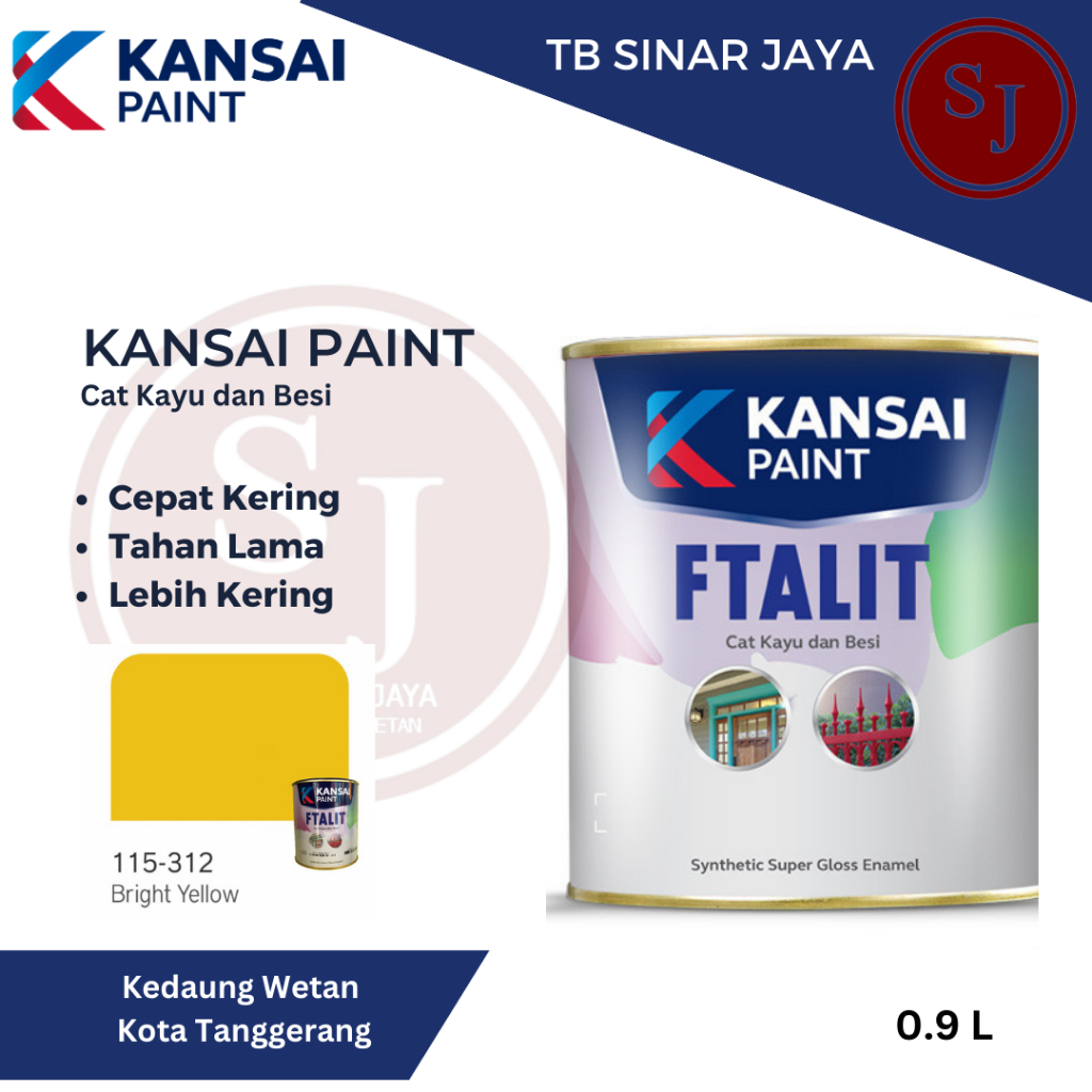 Cat Kayudan Besi Kansai Paint Ftalit Warna Gloss 1kg 115 - 312 Bright Yellow