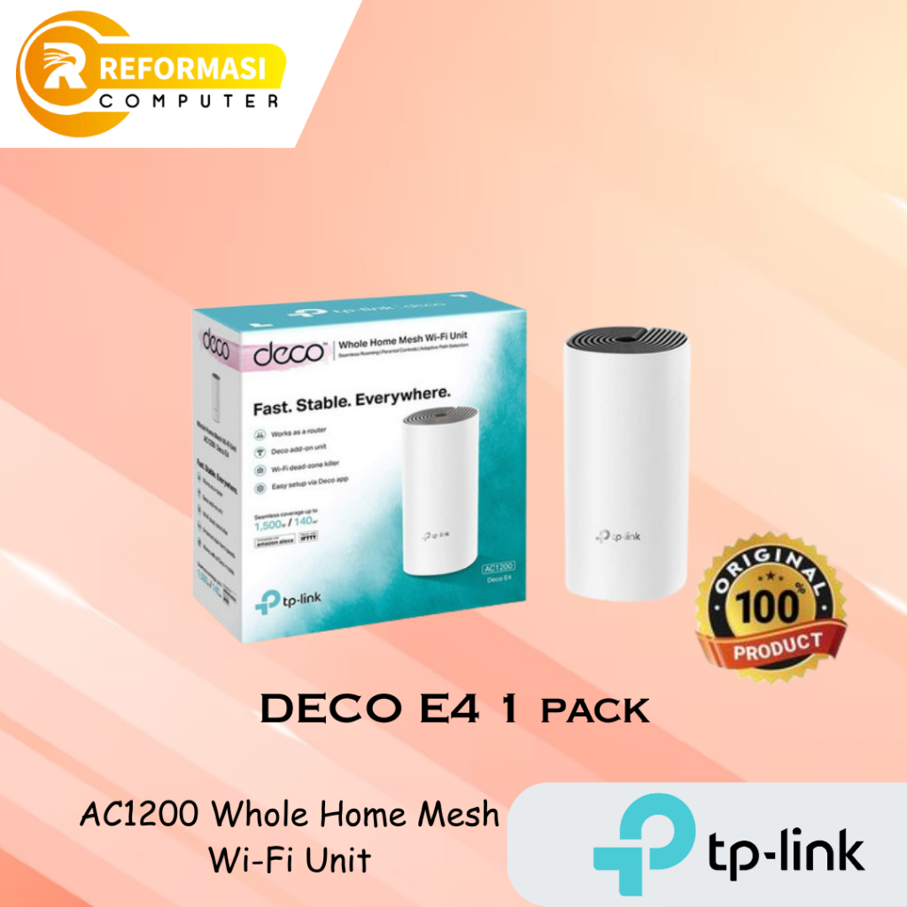 TPLINK Deco E4 AC1200 1Pack Whole Home Mesh WiFi System Tplink 1 Pack