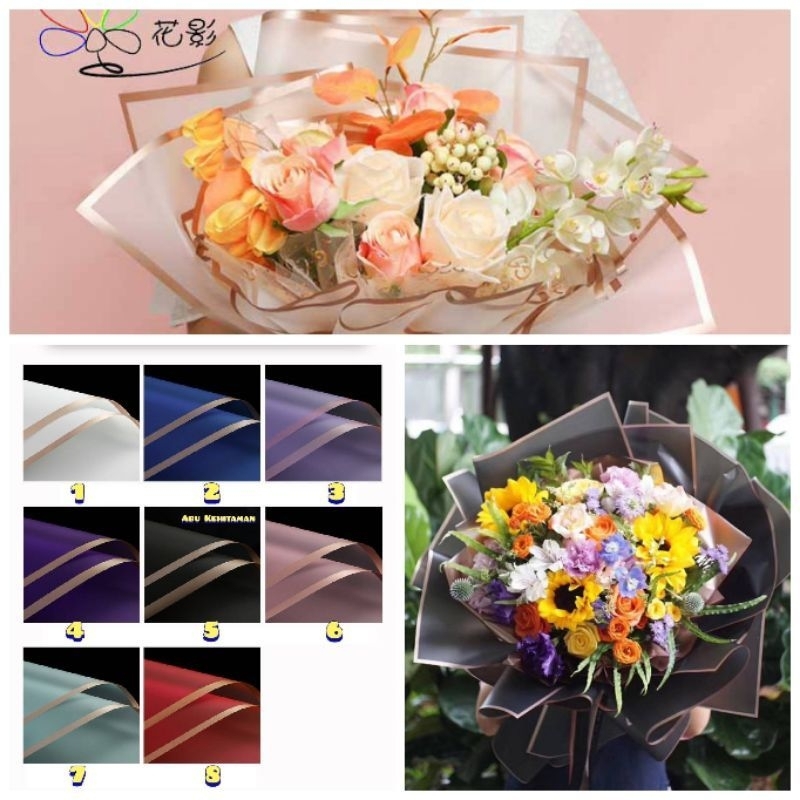 

5 Lembar Free Packing Cellophane Kertas Bunga Gold Line Flower Wrapping Colour Transparant Kertas Bunga List Gold