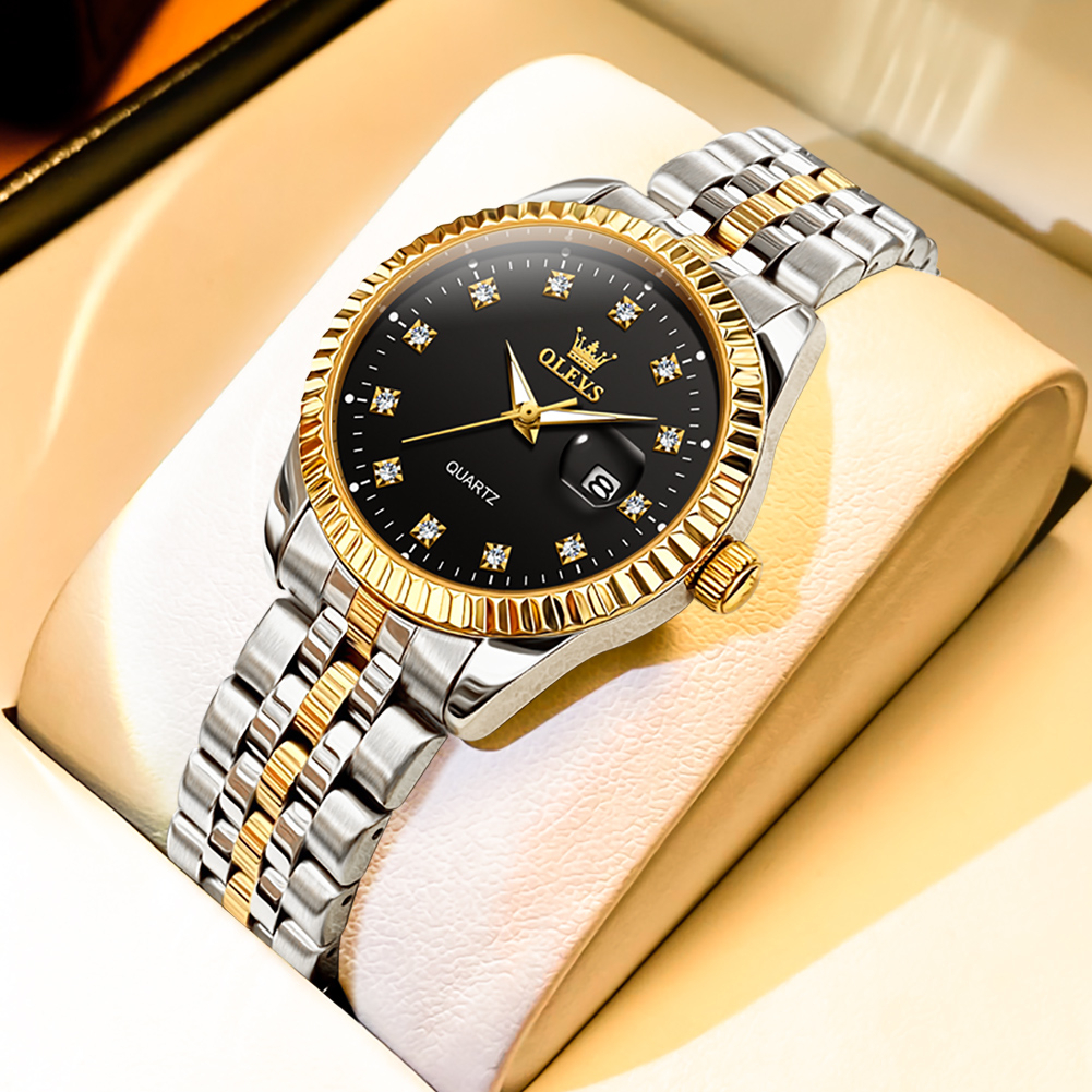 OLEVS Jam Tangan Wanita Original Anti Air Tahan Air Kecil Korea Analog Putih Gold Hitam Stainless Steel Women Watch 5526