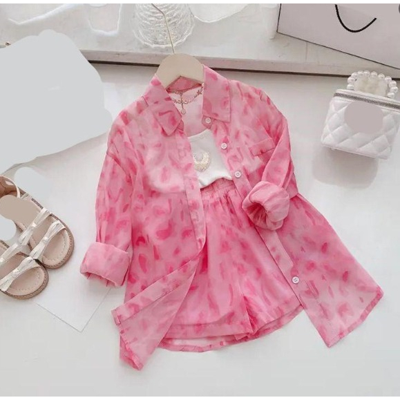 Setelan Celana Dan Blazer Kancing Anak Perempuan Warna Pink