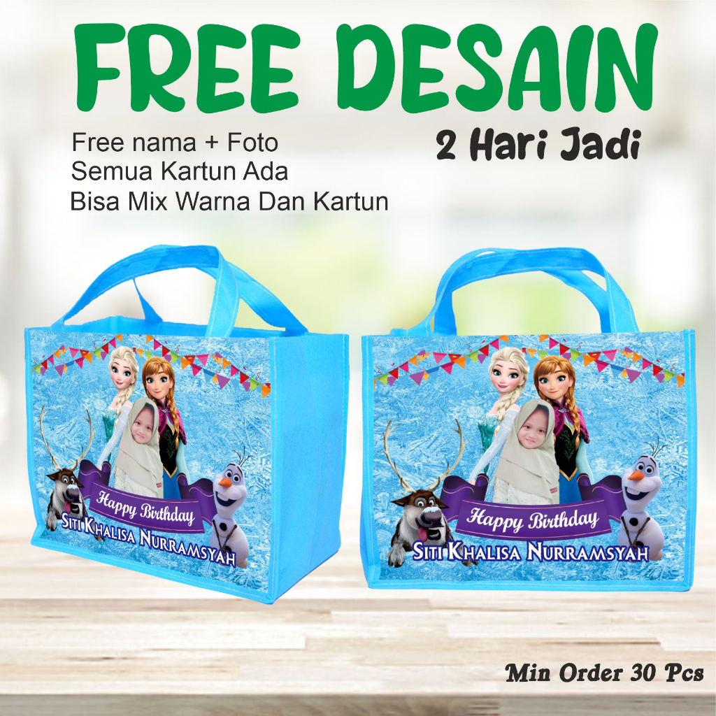 

TAS FROOZEN SOVENIR GOODIE BAG/TAS JINJING COSTUM/TAS ULANG TAHUN BUAT KADO ULANG TAHUN