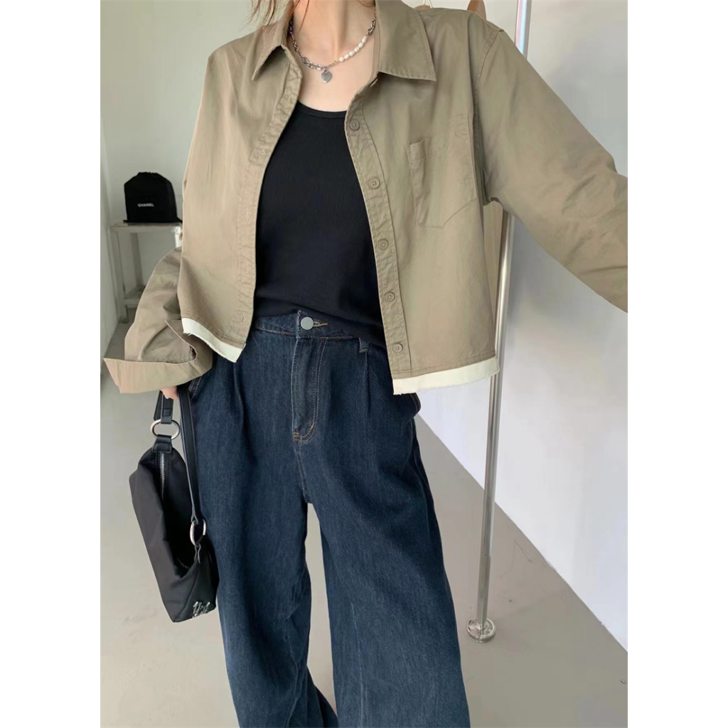 Kemeja Wanita Casual Lengan Panjang Blouse Import Crop Top Korean Style  Atasan Wanita Kekinian