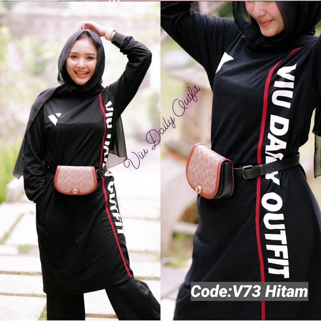 Kaos Tunik Sporty Olahraga Wanita Muslimah Panjang Katun