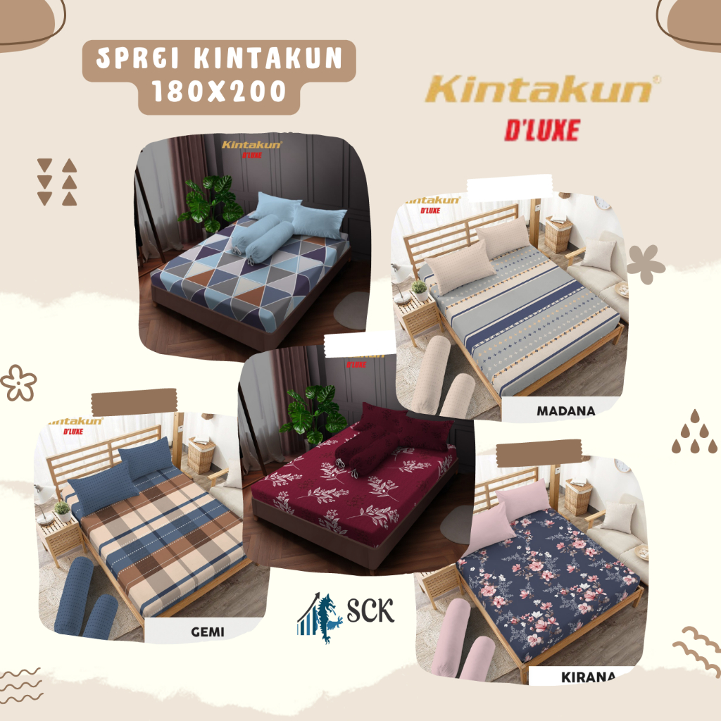 KINTAKUN Sprei Set 180 King Size 180 x 200 DELUXE Microfiber 20 cm Motif Murah Premium