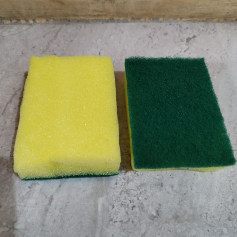 Spon Sponge Cuci Piring 2 Sisi Kuning Hijau Spons Sabut Kotak Murah - BUM