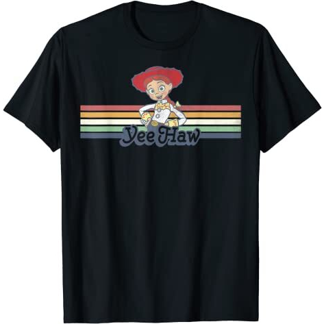 Baju Kaos Dewasa Pixar Toy Story Jessie Cowgirl Rainbow Stripe Yee Haw T-Shirt Pakaian Fashion Katun