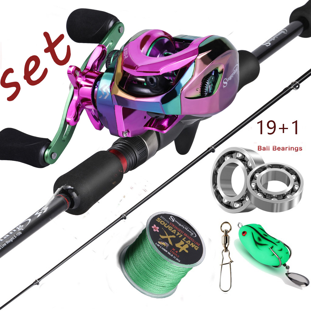 Joran dan Reel 1.8M 2.1M 2 Bagian Casting Fishing Rod dan 18 + 1 BB 7.2:1 Rasio Gear Rem Magnetik Baitcasting Reel Memancing Baris Lure Combo Set