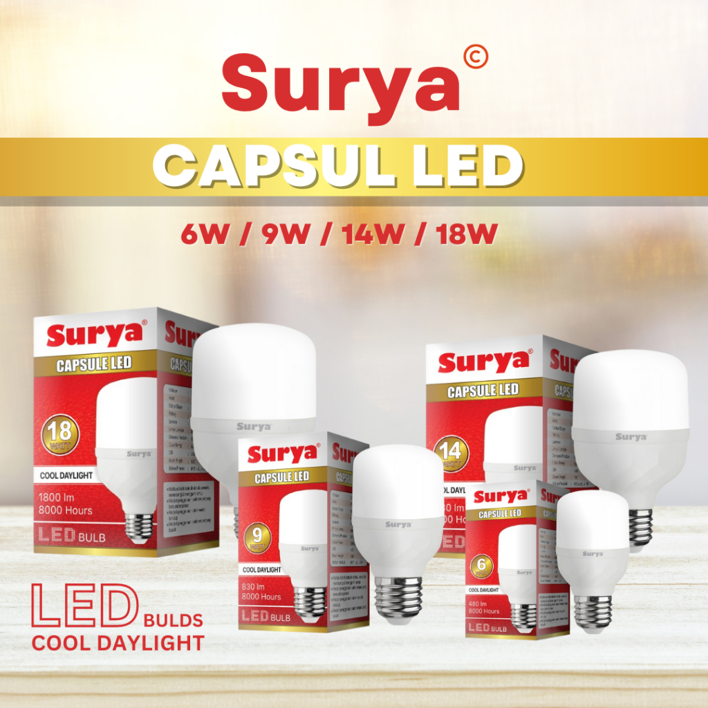 Lampu LED Surya Capsule 6/9/14/18 Watt Putih Cool Daylight Original