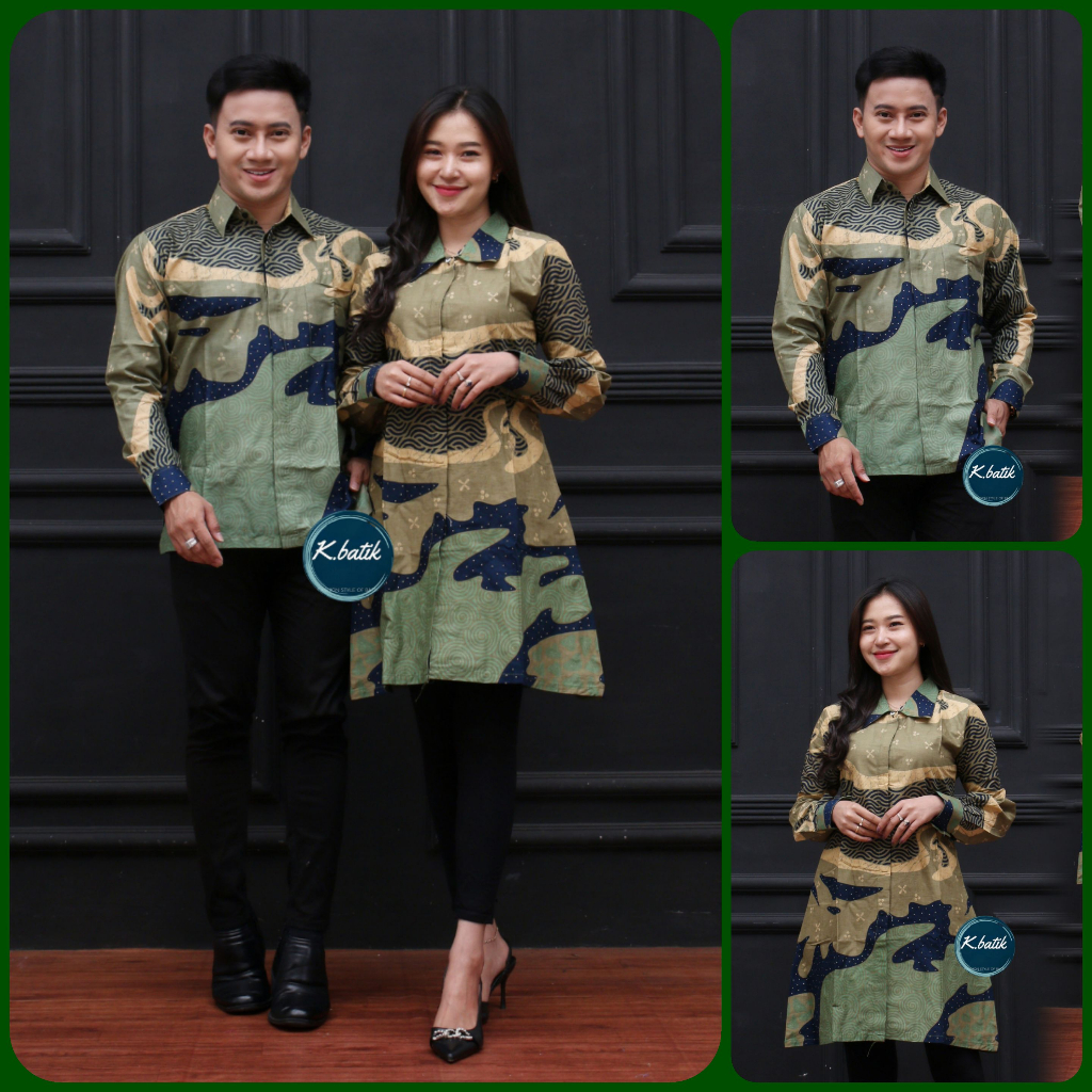 BATIK COUPLE MODERN MOTIF GANDARI KEMEJA &amp; TUNIK KANCING DEPAN BATIK ATASAN BATIK WANITA BATIK PRIA