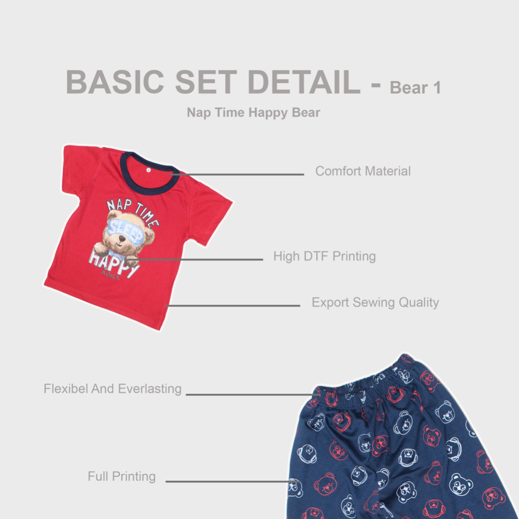 Sleepwear Basic Set Kids / Baju Tidur Anak DTF / Sleepsuit Pjama Boy Girl / Piyama anak Laki Perempuan