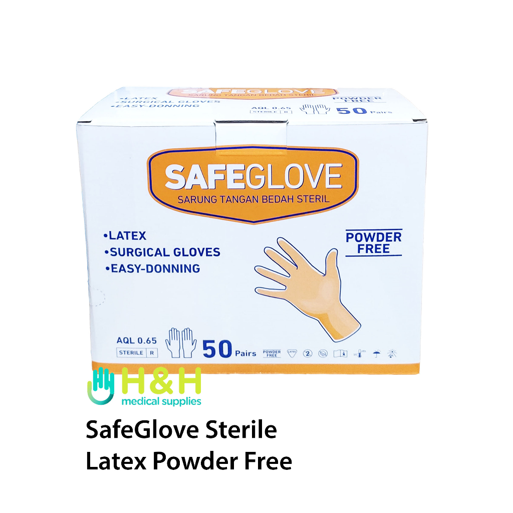 Sarung Tangan Latex Sterile Powder Free / Safe Glove Surgical Powder Free / Sarung Tangan Steril No Powder