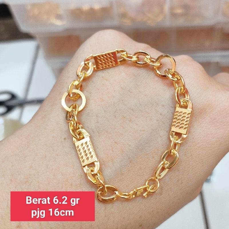 PERHIASAN PERAK ASLI 925 LAPIS EMAS GELANG TANGAN DEWASA  PLAT UKIR GOLD