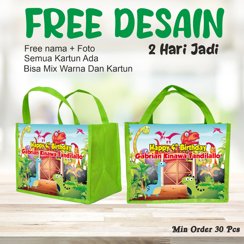 

TAS BENTO BERGAMBAR DINOSAURUS/SOVENIR TAS ULANG TAHUN/GOODIE BAG COSTUM