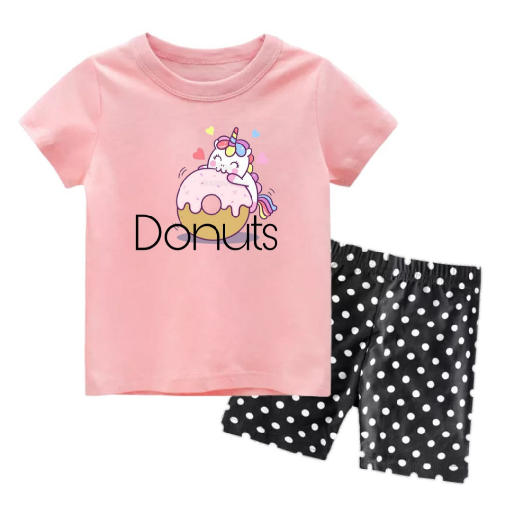 Rdkidzid SET Pendek Anak Perempuan Motif Pony Donuts