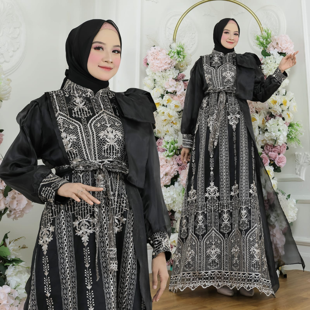 MAXY MELINDA FASHION PAKAIAN WNAITA DRESS GAMIS MAXI BAHAN ORGANZA LAPIS VELVET REALPIC PREMIUM MS