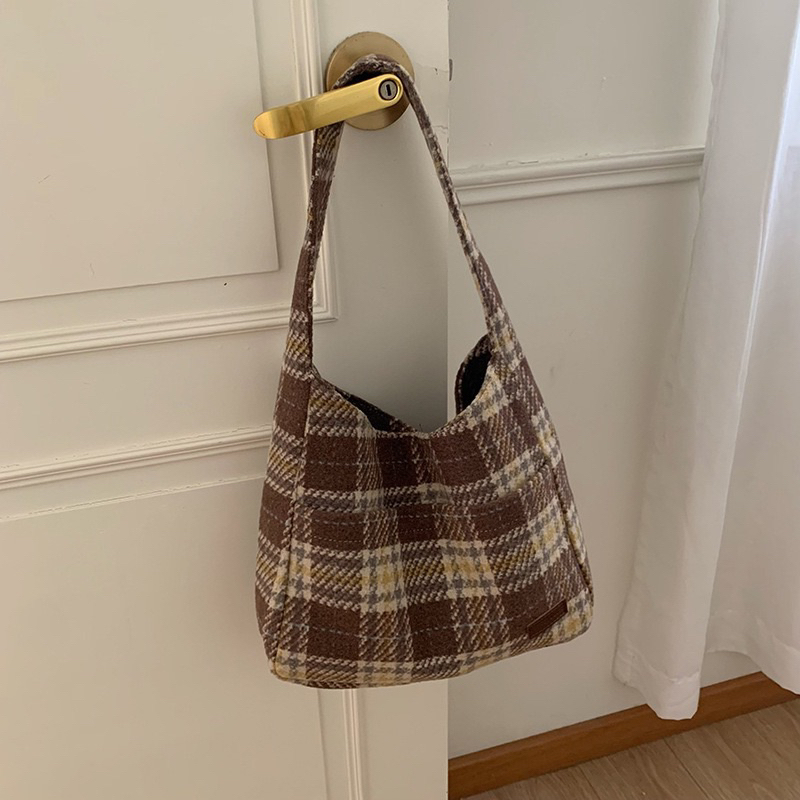 Tas Bahu Wanita Tas Cewek Tote Plaid Retro Shoulder Bag GC 8597