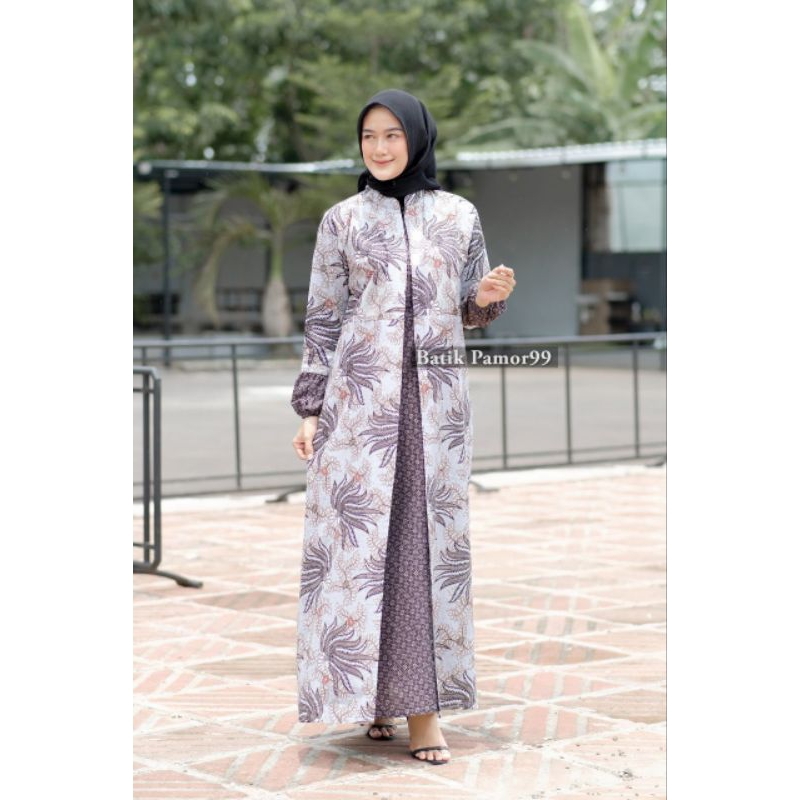 Gamis batik muslimah, dress modern premium, dress muslim, gamis batik kombinasi