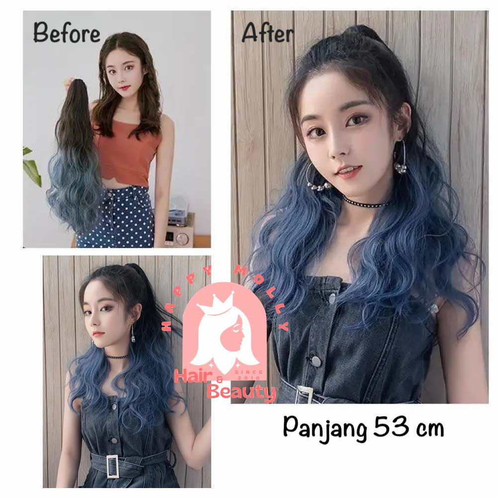 Hair Clip Ponytail Wig - Jepit Rambut Kuncir Ekor Kuda Fashion Wanita Korea - Curly - Hair Extension W8234 ( Group )