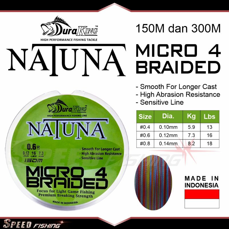PE Duraking Natuna X4 0.4 0.6 0.8 Ultralight Line Senar 150m 300m