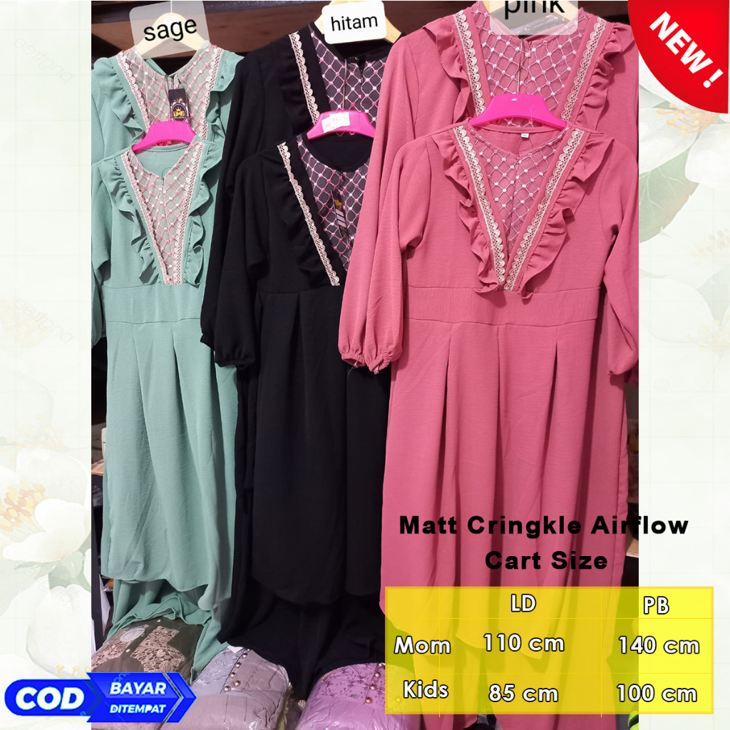 Aulia Dress Gamis Couple Set ibu dan Anak Terpisah Matt Cringkle busui Friendly bisa COD