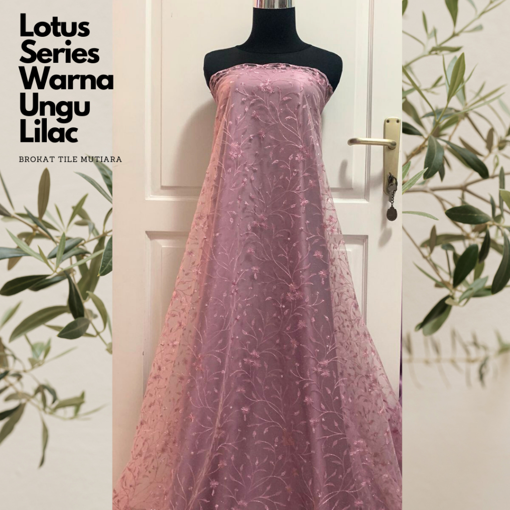 Bahan Kain Kebaya Brokat Brukat Tile Mutiara Lotus New Series Warna Ungu Lilac