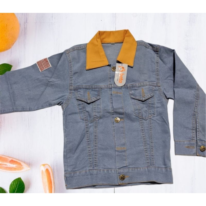 Jaket Jeans Anak Laki Laki | Jaket Dilan Anak Tag Flag usia 2-9 tahun