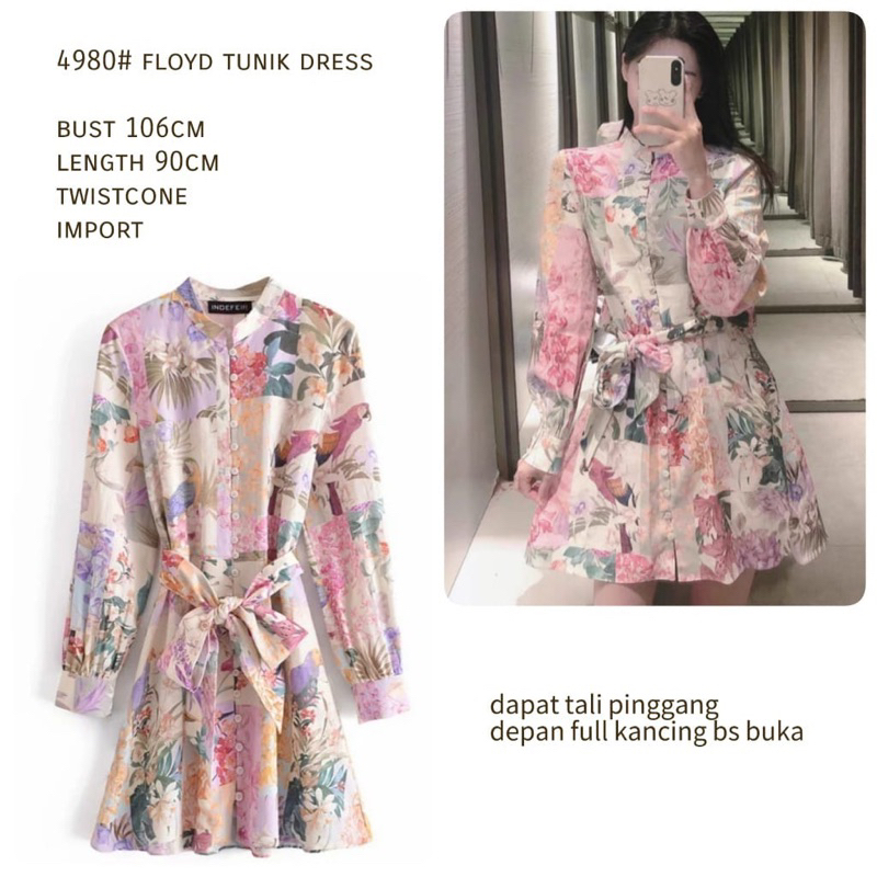 Floyd Tunik Dress Cewek Elegant Baju Pakaian Wanita Import Bangkok