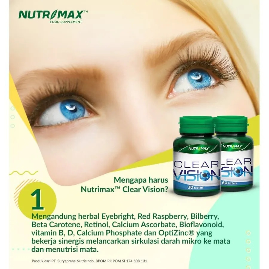 [BPOM] Nutrimax Clear Vision Isi 30 Tablet/ Eye Bright Vitamin Mata Minus / Vitamin Glukoma / MY MOM