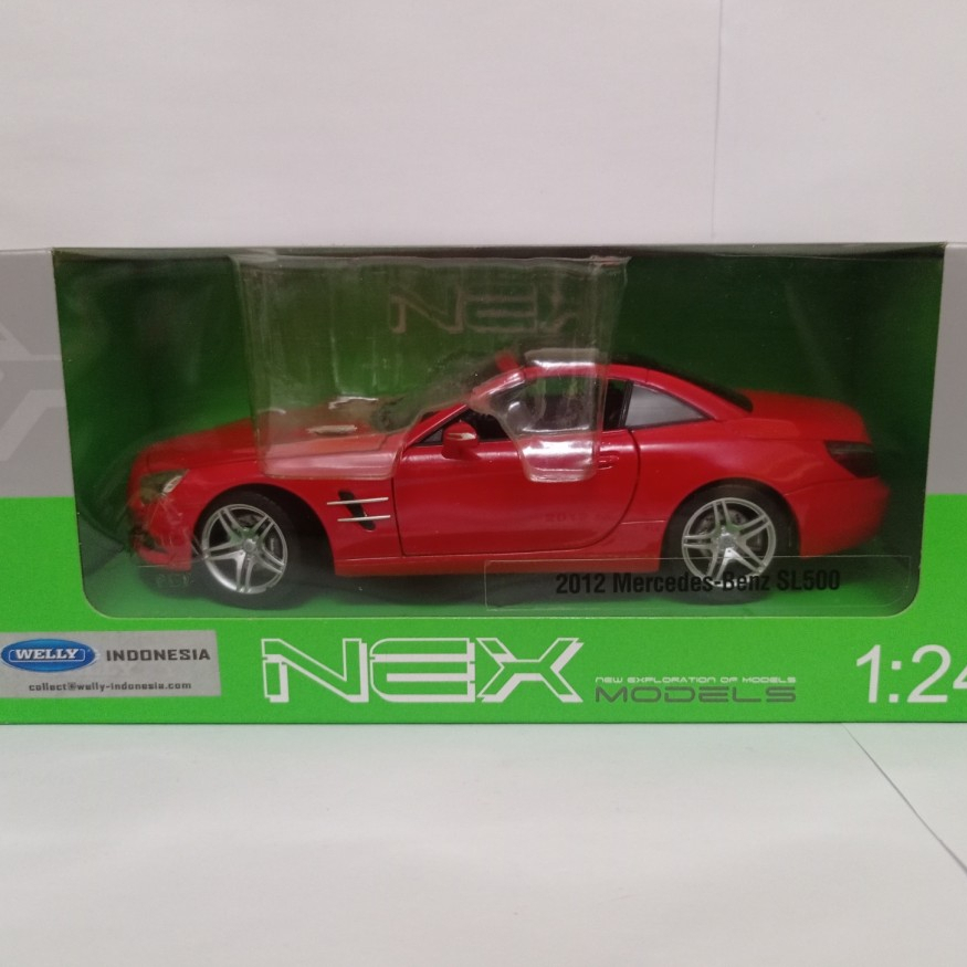 Diecast Mercedes-Benz SL500 merah Welly 1:24 mobil sport Bahan Besi mainan anak harga murah