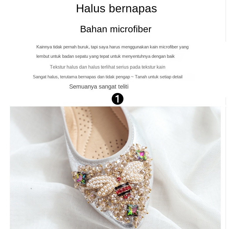 Sepatu Flat Wanita Berlian Kristal Dekorasi Lebah Logam