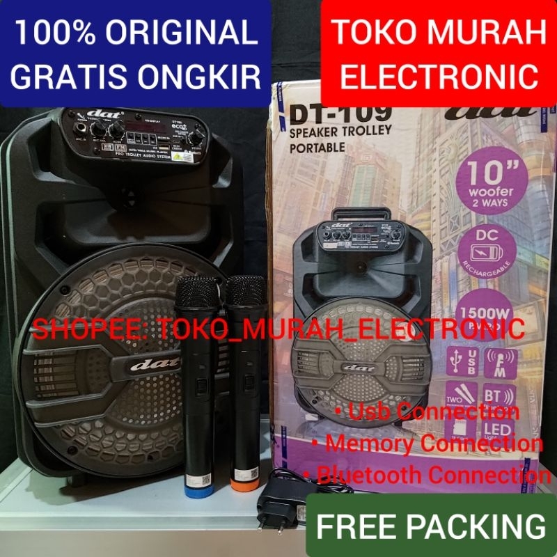 TME - Speaker DAT DT109ECO+ 10 Inchi Original Free 2 Mic Wireless Salon Bluetooth Amplifier Meeting