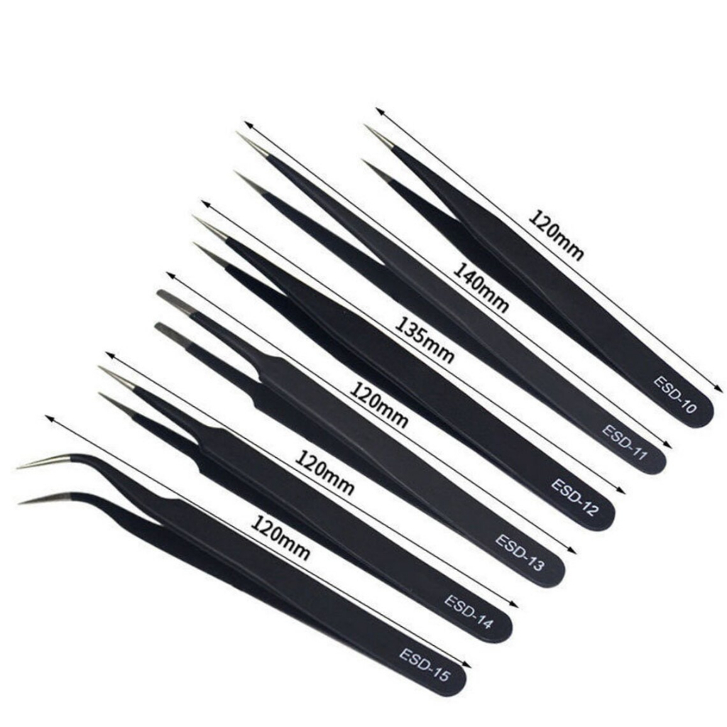 ESD Set Pinset Anti-Static Stainless Steel Tweezers 6 Pcs - ESD10-15 - Black