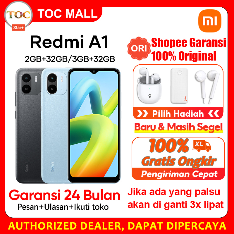 XIAO MI Redmi A1 RAM 2GB ROM 32GB 6.52inci Baterai 5000mAh 10W FastCharge Kamera 8MP Garansi Resmi 100% ORI Bisa COD