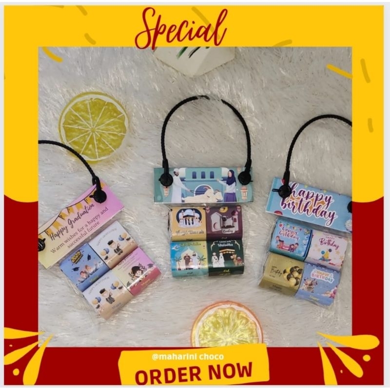 

Coklat Tenteng Souvenir Tema Ualng Tahun|| Tema wisuda||Tema idul adha|Coklat Souvenir