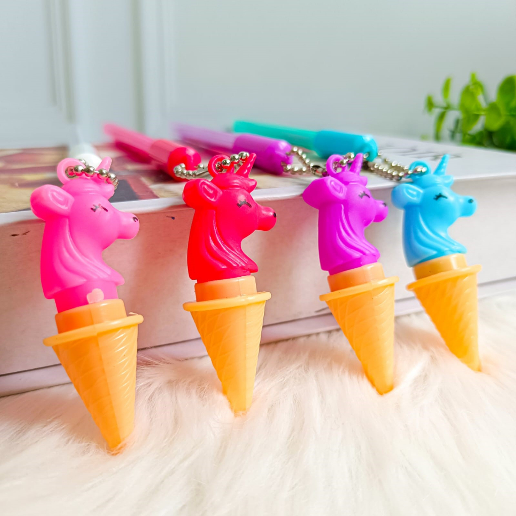 &quot;SELUSIN PULPEN GANTUNGAN ICE CREAM KUDA PONI UNICORN ISI 12 PCS BOLPEN ALAT TULIS BOLPOIN UNIK IMUT MURAH  PEN GEL KARAKTER PENA UNIK LUCU MURAH&quot;