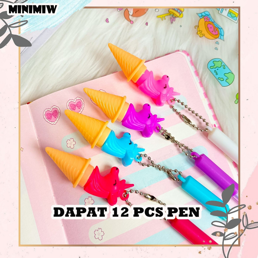 &quot;SELUSIN PULPEN GANTUNGAN ICE CREAM KUDA PONI UNICORN ISI 12 PCS BOLPEN ALAT TULIS BOLPOIN UNIK IMUT MURAH  PEN GEL KARAKTER PENA UNIK LUCU MURAH&quot;